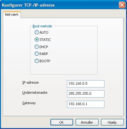 Installation af konfigurationshjælpeprogrammet BRAdmin Light Indstilling af IP-adresse, undernetmaske og gateway ved hjælp af BRAdmin Light 1 Klik på Installer andre drivere/hjælpeprogr.