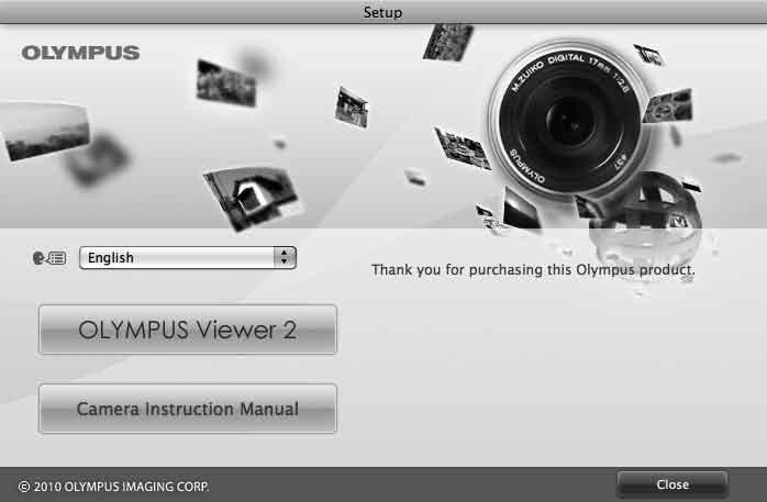 4 Installer OLYMPUS Viewer 2 og PC programmet [ib]. Kontroller systemkravene, før du begynder installeringen.