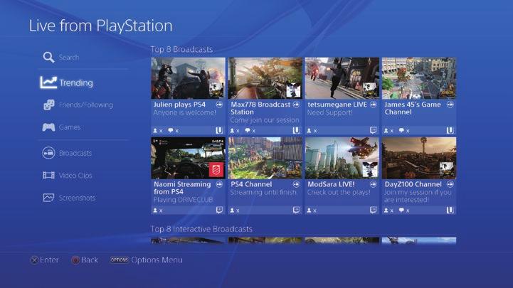Se delt spil Brug (Live fra PlayStation) til at se udsendelser, videoklip eller screenshots, der er delt af andre spillere.