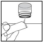 Tømning af sprøjten a. Pres langsomt på stemplet for at tømme væsken fra sprøjten ned i blande-koppen (se figur 5). Figur 5 Trin 5. Hæld pulveret i koppen a.