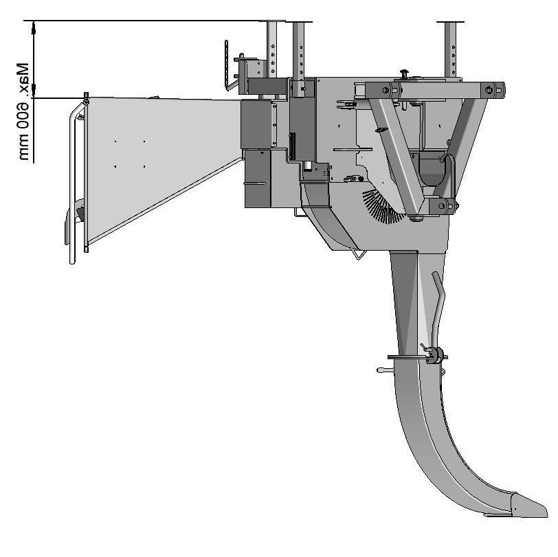 10 Figur 6 Max højde indføringstragt Under transport eller i afmonteret stand placeres PTO-akslen i maskinens bærebøjle.