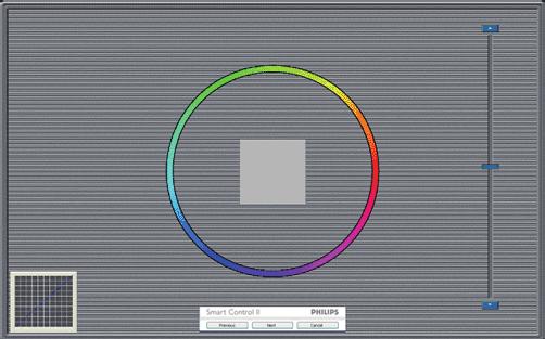 3. Billedoptimering Første farvekalibreringsskærm: Options > Preferences (Funktioner > Indstillinger) - er kun aktiv, når Preferences (Indstillinger) er valgt i Options (Funktioner)- rullemenuen.