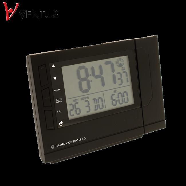 W08 VENTUS vækkeur og termometer Nyt elegant vækkeur og termometer med 80 grader vendbar projektion af klokken.