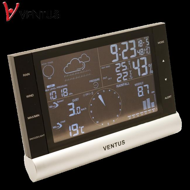 W820 VENTUS Bluetooth Professionel Vejrstation Bluetooth Professionel Vejrstation med ekstern temperatur, luftfugtighed, vind og regn sensor. Synkroniserer direkte tiden fra din smartphone.