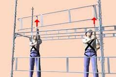 Alternativ byggemetode ved formonteret rækværk SIKKER STILLADSMONTAGE For at kunne montere momenthegnet før indplankningen bruges HAKIs monteringsværktøj eller andre monteringshjælpemidler for