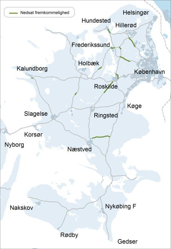 Vejforbindelser mellem større sjællandske byer Vejdirektoratet vurderer, at statsvejnettets opkobling til motorvejsnettet uden for hovedstadsområdet er generelt velfungerende.