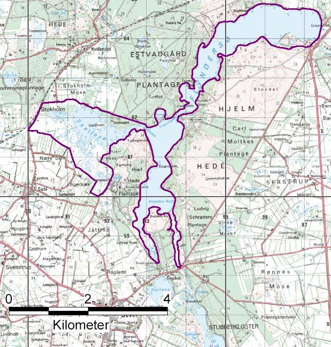 Figur 1.2: Kort over fuglebeskyttelsesområde nr. 29. Natura 2000 området ligger på kanten af israndslinien omgivet af heder og nåletræsplantager.