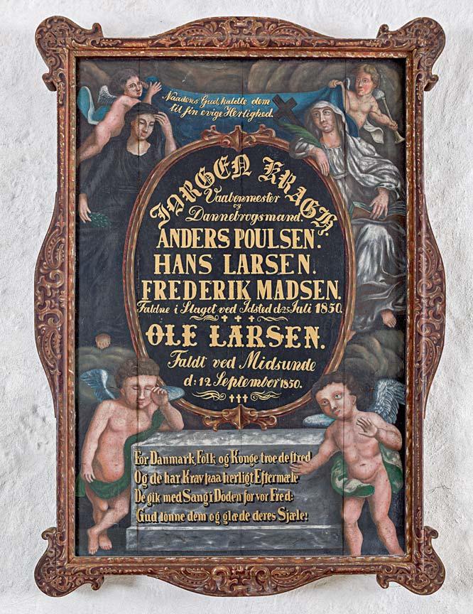 4644 BJERGE HERRED Fig. 80. Mindetavle o. 1850 over faldne i 1. slesvigske krig, signeret»ericksen«(s. 4647). Foto Arnold Mikkelsen 2017. Memorial tablet c.