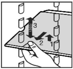 Dørhylder flyttes: Dørhylderne afmonteres som vist på billederne. Tænd/Sluk: Tryk på blæser-knappen (2). OBS: For at spare energi frakobler ventilatoren automatisk, når køleskabsdøren åbnes.