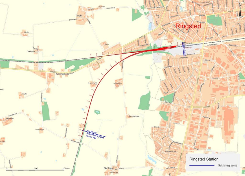 1621 09.03.2017 Ringsted Station omfatter strækningen fra Ringsted Station i øst til ca. 2,3 km vest for Ringsted Station langs sydbanen (se figur 2).