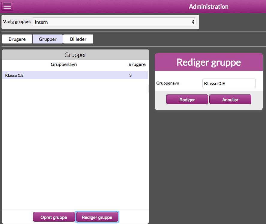 REDIGER GRUPPE Vælg gruppen hvor navnet skal ændres. På Screenshot 5 er gruppen Klasse O.E valgt.