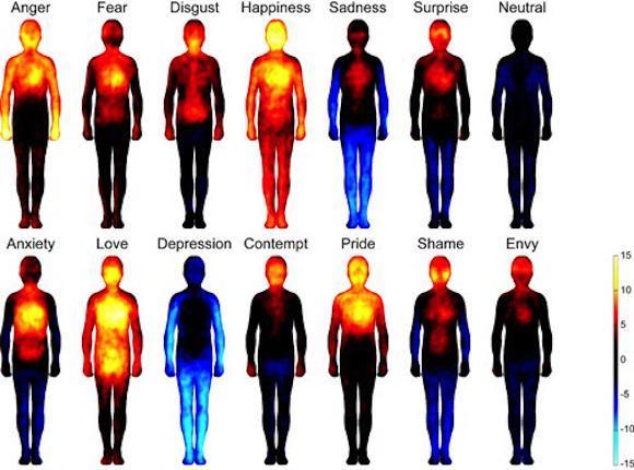 Kropsemotioner 7 Deltagerne blev bedt om at farvelægge kroppen i forbindelse med aktivering af forskellige følelsesmæssige tilstande.