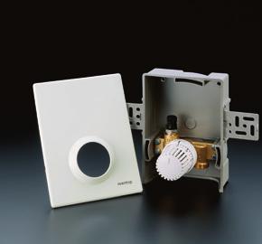 De vægmonterede Oventrop indbygningssæt type Unibox, muliggør en simpel rumtemperaturregulering med termostatventil (der målerrumtemperaturen), temperaturbegrænsning med returløbstemperaturbegrænser