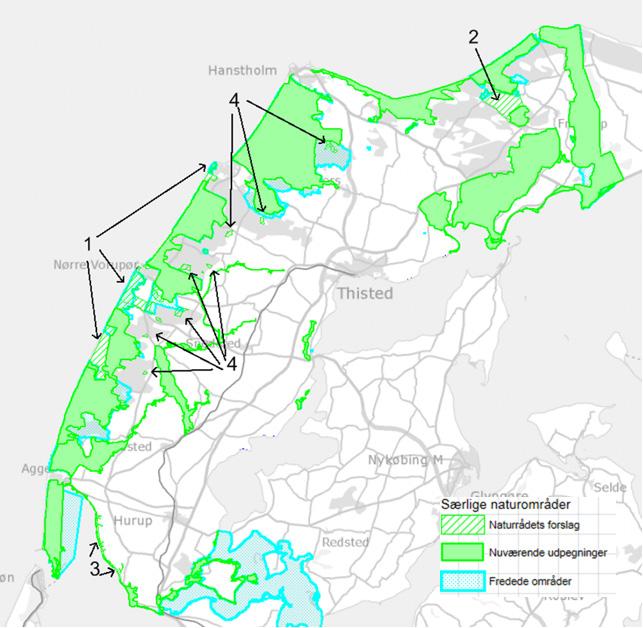 - Områder med særlige naturbeskyttelsesinteresser uden for Natura 2000-områderne.