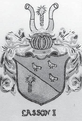 Adelsslægten de Lasson Våbenskjold for slægten Rosenkrantz de Lasson, broderet af Mary de Lasson.