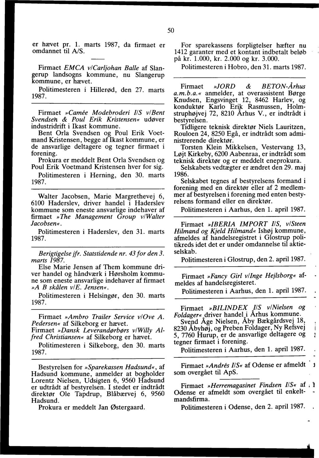 1987 Anmeldelser, bekendtgjort i Statstidende i januar måned r. 1 - PDF Gratis download