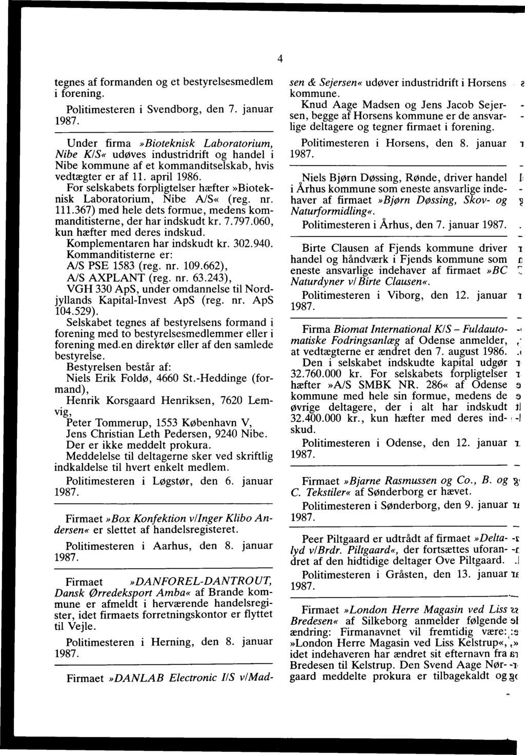 1987 Anmeldelser, bekendtgjort i Statstidende i måned N r. 1 - PDF Gratis download