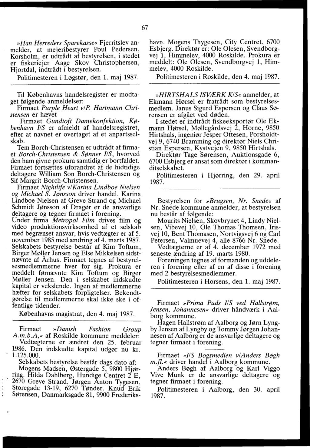 1987 Anmeldelser, bekendtgjort i Statstidende i januar måned N r. 1 - PDF  Gratis download