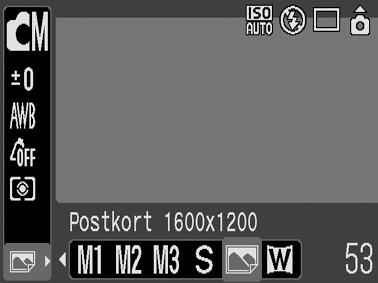 Postkorttilstand Du kan optage billeder, der har de optimale indstillinger for postkort, ved at komponere dem inden for det udskriftsområde (breddehøjdeforhold på ca. 3:2), der vises på LCD-skærmen.