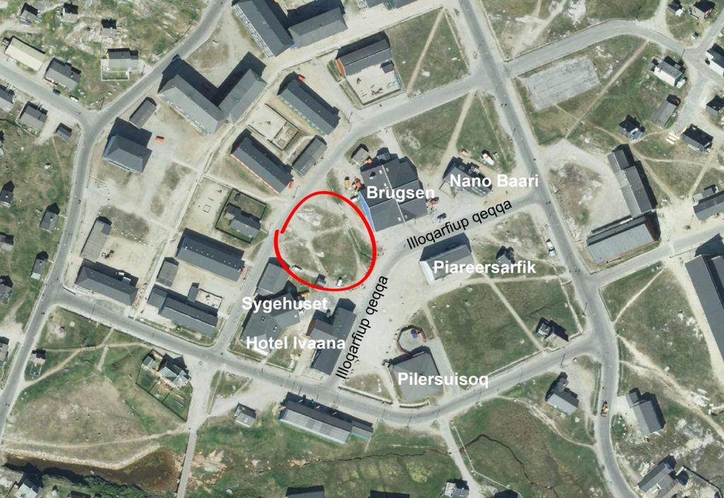 20C22 PAAMIUT REDEGØRELSE 1. REDEGØRELSE 1.1 PLANOMRÅDE Området ligger i den centrale del af Paamiut og udgør ca. 2000 m²., se figur 1. Fig. 1. Område (rød cirkel) i Paamiut midtby 1.
