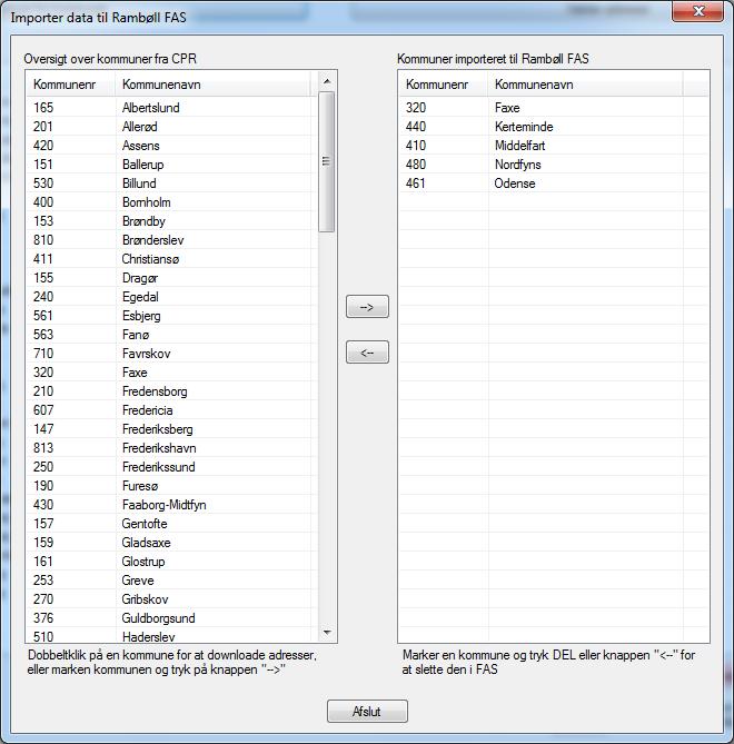 1.104 Filer menuen Programmet kommunikerer med en service Rambøll har placeret på internettet. Denne service indeholder adresser for hele Danmark.