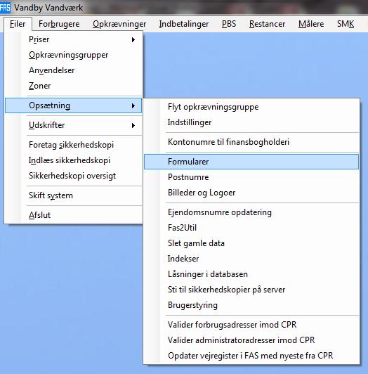 1.48 Filer menuen 1.5.7 Formularer Generelt Formularmodulet benytter MS Windows standardkomponenter via den printer, som er installeret i MS Windows.