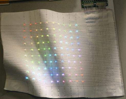 består af en ramme med tekstil spændt over et panel af multifarvede