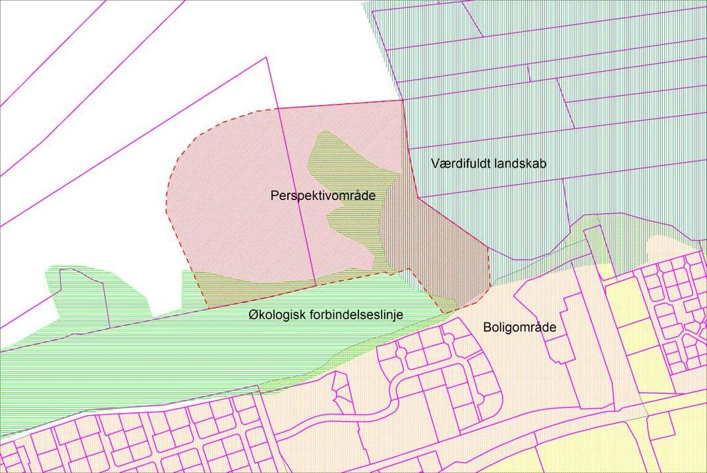 En del af det foreslåede perspektivområde er i kommuneplanen udlagt som økologisk forbindelseslinje jf. retningslinje 10 og som værdifuldt landskab jf. retningslinje 11.