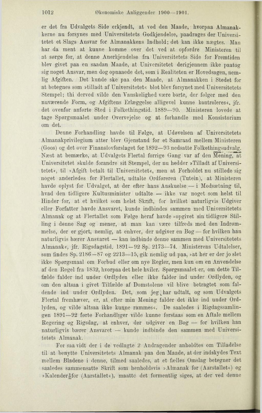 1012 Økonomiske Anliggender 1900 1901.
