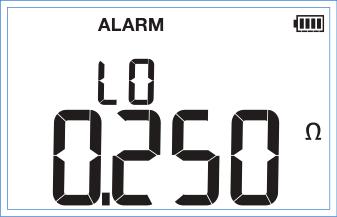Earth Ground Clamp Opsætning Alarmgrænse I alarmtilstand viser displayet ALARM og bipperen bipper, når målingen er udenfor den indstillede grænseværdi.