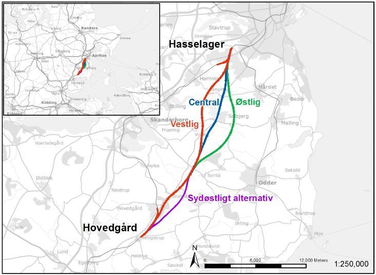 4 Baggrund og metode 4.1 Baggrundsinformation om projektet Projektet omhandler en ca. 23 km ny, dobbeltsporet bane fra Hovedgård til Hasselager.