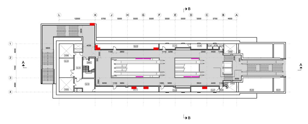 PLACERINGER Platform level. plan. Platform level. snit. 1. Relieffer på væggen langs perronen inde i tunnellen Indtegning af placeringer for betonrelieffer på bagvæggen i tunnellen.