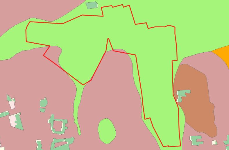 Figur 2.6.1. Jordbunden i undersøgelsesområdet. Den røde streg afgrænser projektområdet. 2.7.