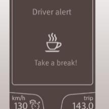 træthed og advarer med akustisk og visuel alarm i 5 sekunder. Hvis chaufføren ikke stopper og hviler inden for de næste 15 minutter, aktiveres alarmen igen.