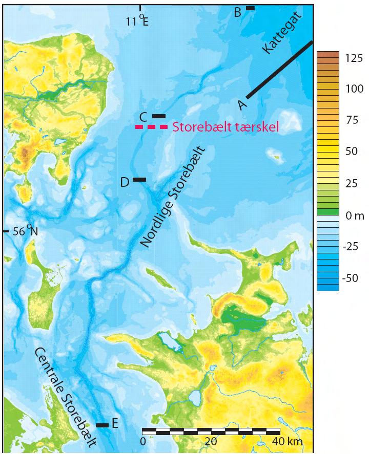 Figur 7. Morfologisk kort over sydligste del af Kattegat og nordlige Storebælt.
