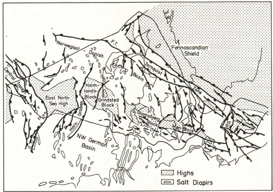 4.1 Prækvartære sedimenter og strukturer Den generelle geologiske arkitektur i den sydlige og centrale del af Kattegat er domineret af den tektonisk aktive Fennoskandiske Randzone, som i varierende