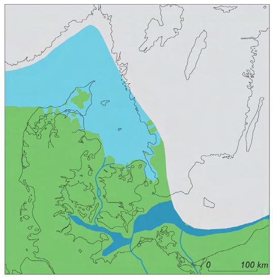 isfremstød. Palæogeografisk kort 18 000 før nu (Fra Jensen et al.