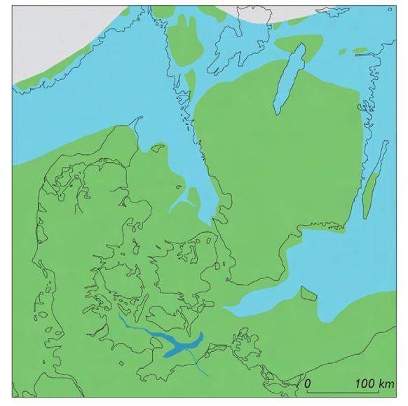 Figur 22. Laveste senglaciale regressions niveau I Kattegat 11 500 år før nu. (Fra Jensen et al., Geologi, nyt fra GEUS 2002).