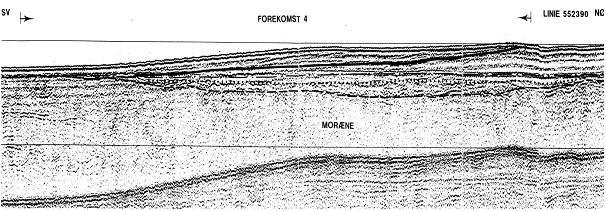 Figur 74. Seismisk boomer profil, der giver et billede af de kileformede legemer i forekomst 4.
