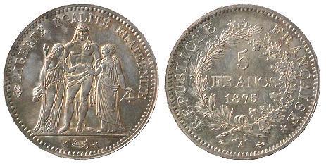 5 francs 1875 A Møntbørs lot 74 Bygballe Coins Køb Salg Vurdering Danske mønter, medaljer og numismatisk litteratur www.bygballecoins.