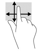 Glidning med en finger Glidning med en finger bruges hovedsagelig til at panorere eller rulle gennem lister og sider, men kan også bruges til andre interaktioner som f.eks. at bevæge et objekt.