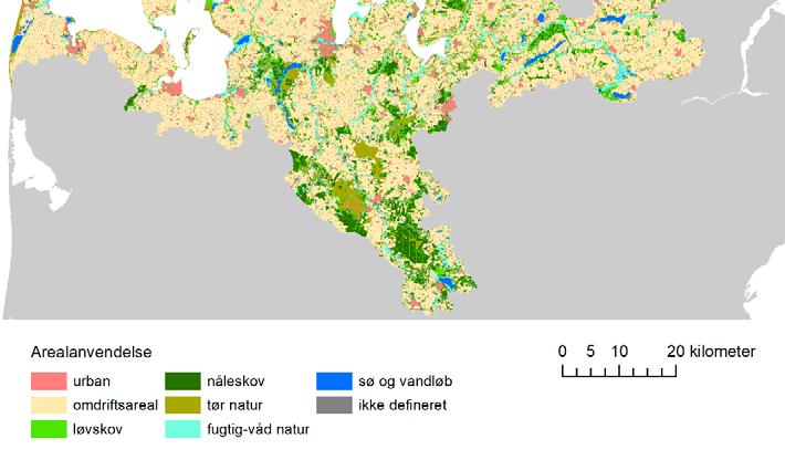Figur 1 illustrerer, at der er forskelle på økosystemtjenesternes rumlige effekt. Økosystemtjenesten A har en effekt i landskabet og ikke kun en lokal effekt.