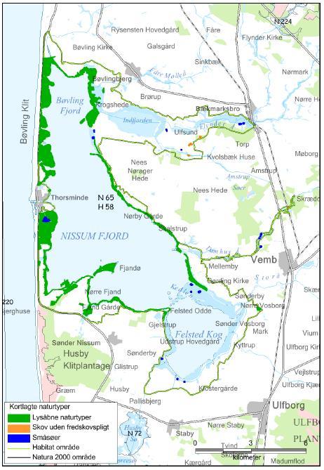 VVM REDEGØRELSE FOR KLIMATILPASNING AF HOLSTEBRO BY 165 10.4 Natura2000-områderne 10.4.1 Nissum Fjord (N2000 65) omfattende Habitatområde H158 og Fuglebeskyttelsesområde F38 Natura 2000-området Nissum Fjord har et areal på 10.