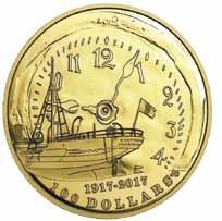CANADA markerede i december 2017 med en 27 mm 100 dollar guldmønt hundredåret for den værste menneskabte katastrofe, som næsten udslettede byen Halifax, der under WW1 var Englands flådebase mellem