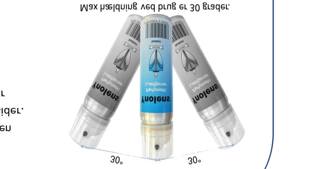 Optimal udnyttelse af Ynolens Produktet må af hensyn til spray funktionen ikke tippes mere end 30 grader til begge sider. Det kan betyde, at produktet ikke kommer optimalt ud af beholderen.