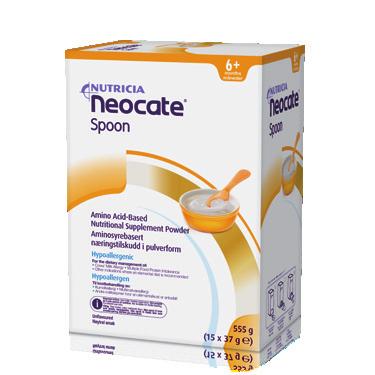 Neocate er ernærinsprodukter, hvis proteinindhold består af 1 % frie aminosyrer. 483 Pr.