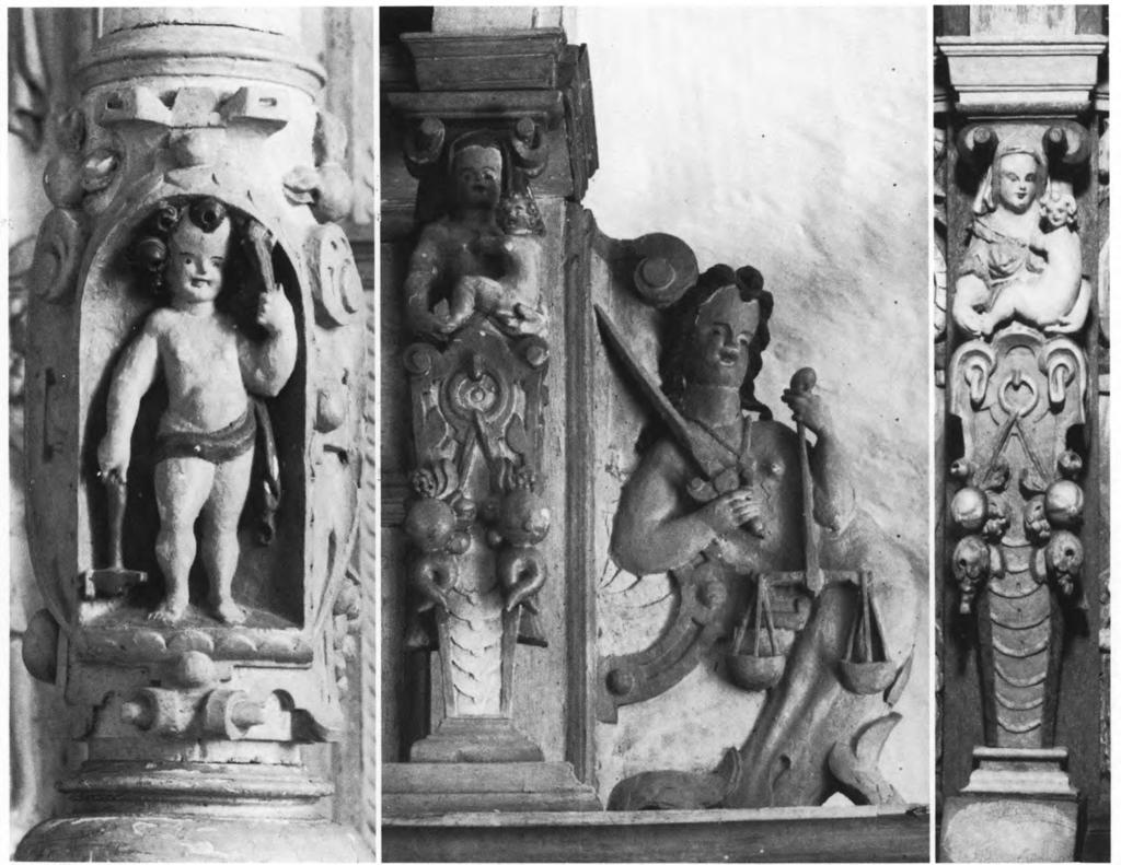 GRANDLØSE KIRKE 211 Fig. 11 a-b. Detaljer af altertavle fra 1622 (sml. fig. 9). a. Putto med lidelsesredskaber. b. Kærlighed og Retfærd (s.210). LL fot. 1975. Details of altar-piece from 1622 (cf.