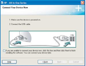 16 Tilslut USB-kablet Anslut USB-kabeln Macintosh-brugere: a Slut USB-kablet til porten bag på HP All-in-One og derefter slutte det til en ledig USB-port på computeren.