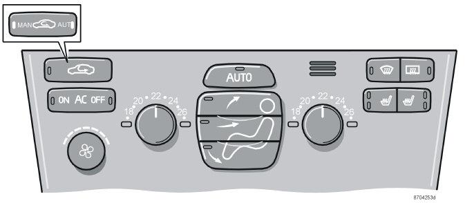 Blæser bag i kabinen (ekstraudstyr på biler med syv sæder) SS 1. AC On/Off (tænd/sluk) Når ON-dioden lyser, styres luftkonditioneringsanlægget af systemets automatik.