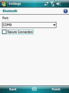 Her vælges COM 0 eller COM 9, og Secure Connection vælges fra